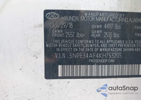 2019 Hyundai Sonata из США, поврежденный, VIN 5NTE34AF4KH753205